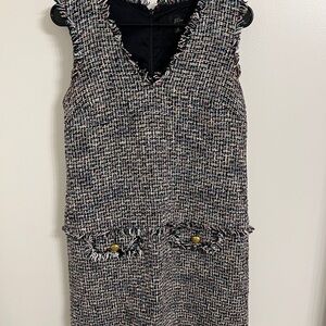 J. Crew Collection Black and White Tweed Dress with V-Neck